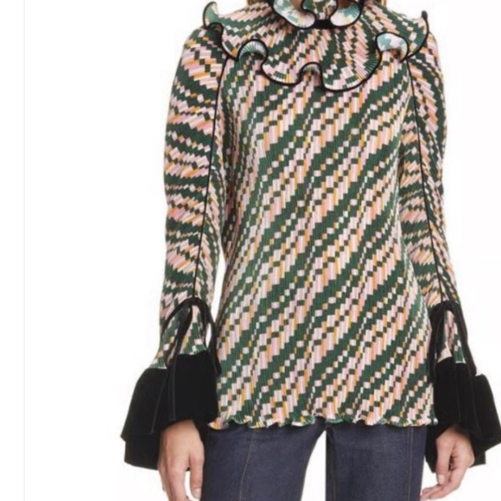 Tory Burch Green and Cream Blouse - Picture 2 of 7